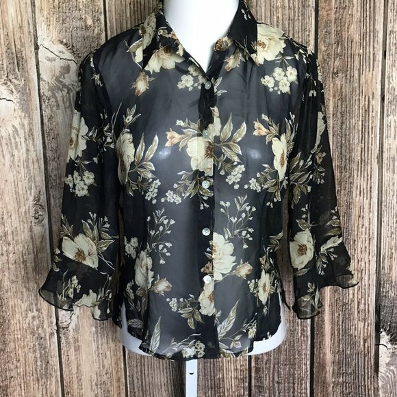 CB Collections Black Button Down Shirt ~ Sz M - Picture 1 of 6